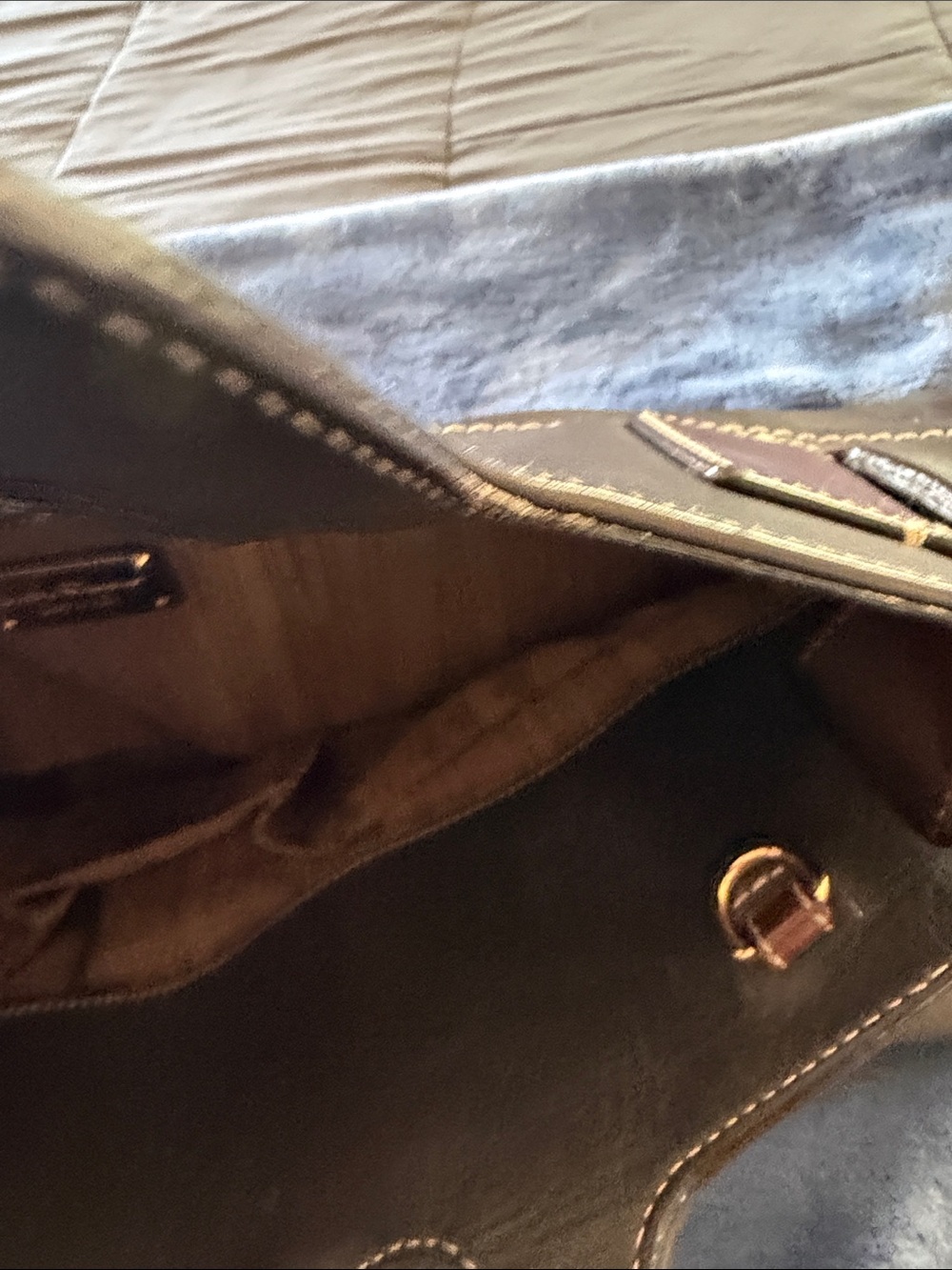 Authentic Brown Leather Tote with Gold Hardware - Picture 7 of 17